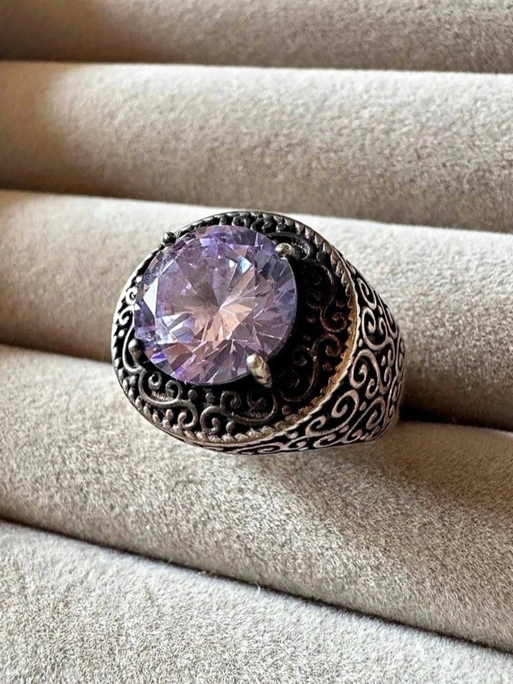 Fuzion Creations FZN 925 Sterling Silver Huge Lavender CZ Statement Ring Size 8